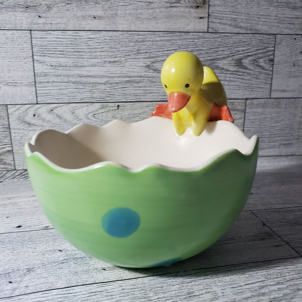 Russ Berrie Duck Trinket Candy Bowl Soap Sponge Green Dish Easter Egg Spring 5"